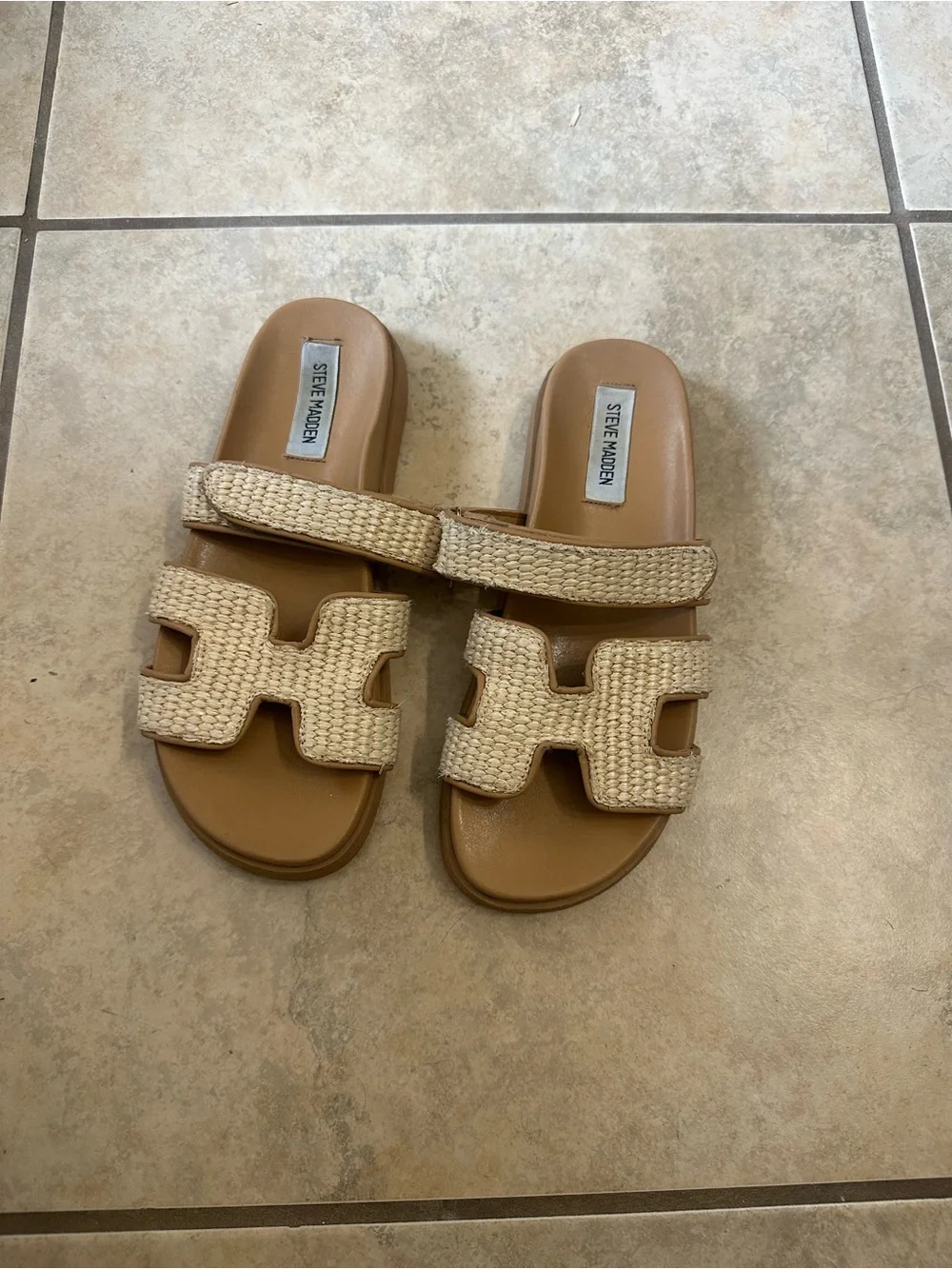 Steve Madden Tan & Natural Woven Slide Sandals